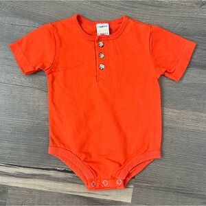 Vintage 90s Cowboys & Angels Orange Henley Short Sleeve Onesie Size 6/9 Months